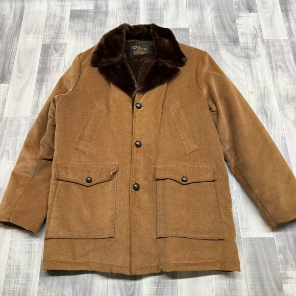 Cal Craft Other - ✅Mens L VTG Cal Craft Faux Fur Lined Brown Corduroy Jacket Western **SMALL TEAR